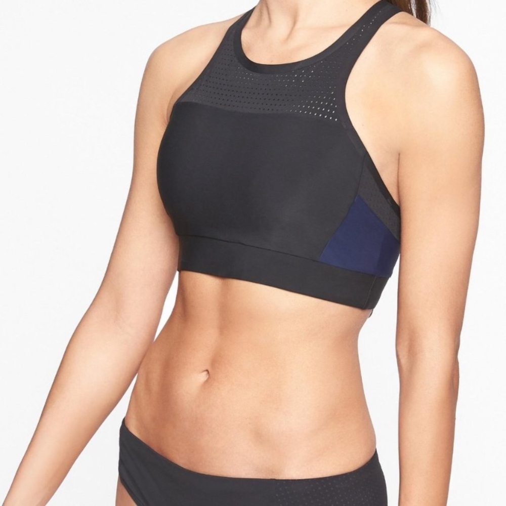 Like New Athleta black high neck bikini top sports bra top small Supportive CUTE - Picture 1 of 7